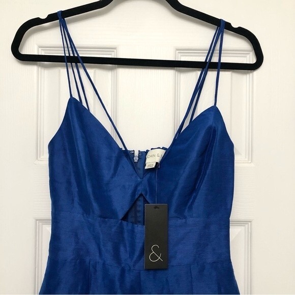 Sachim & Babi Arden Jumpsuit Royal Blue Linen Silk Blend V-Neck Wide Leg NWT 4 - Picture 5 of 8